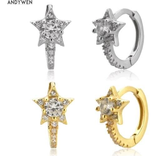 ANDYWEN 925 Sterling Silver Star Circle Huggies 2020 Hoops 8.5mm Loop Piercing Luxury High Quality Solid Jewelry For Women