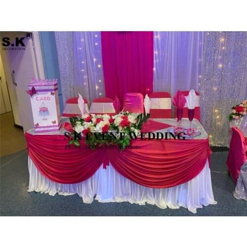 Nice Looking Ice Silk Table Skirt Table Cloth Skirting With Color Swag Drape For Wedding Event Banquet Decoration