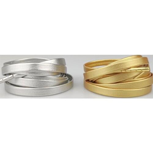 Creative Microfiber Soft PU Leather Flat Silver Gold Shoelaces 120cm Women Men Sports Casual Basketball Shoes Laces Strings