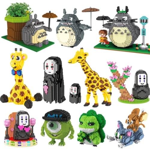 Cute Cartoon Spirited Away Anime Totoro Cat Bird Bear Cake Giraffe Frog Mini Micro Blocks Building Bricks Toys For Kids Gifts