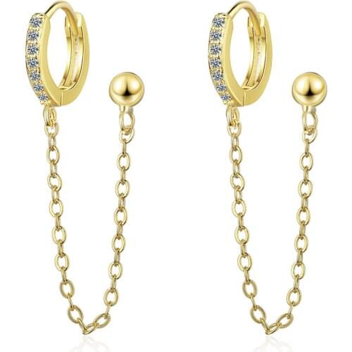 ModaOne 1PC Punk Style Double Ear Hole Zircon Hoop Earrings 925 Sterling Silver Key Chain Earring For Women Jewelry