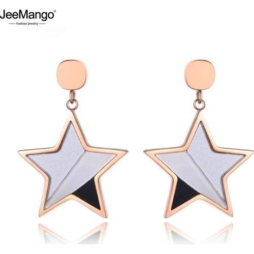 JeeMango Titanium Stainless Steel Trendy Star Student Earrings Office/Career Black/Gray Acrylic Ear Jewelry For Women JE19153