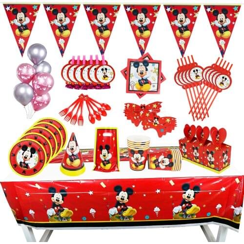 Cartoon Red Mickey Mouse Theme Birthday Party Baby Shower Tableware Sets Decorations Kids For Supplies