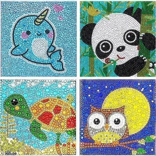 4 Pack 5D Diamond Painting Kit for Kids, Animal DIY Diamond Painting Crafts Full Drill Painting by Number Kits Art and Crafts