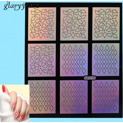 DIY Hollow 1pc Nail Art Nail Sticker Vinyls Laser Decal Rhombus Pattern Airbrush NF216 Nail Sticker Paint Glitter Guide Stencil