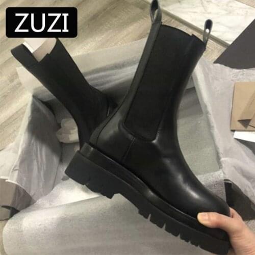 ZUZI 2021 New Increased Martn Boots Womens Autumn and Winter Plus Velvet British Style Thick-soled Chelsea Short Boots