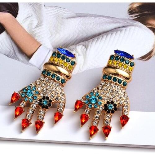 New Arrive Colorful Crystal Metal Hand-Shaped Earrings High Quality Hot Sell Fashion Jewelry Accessories For Women
