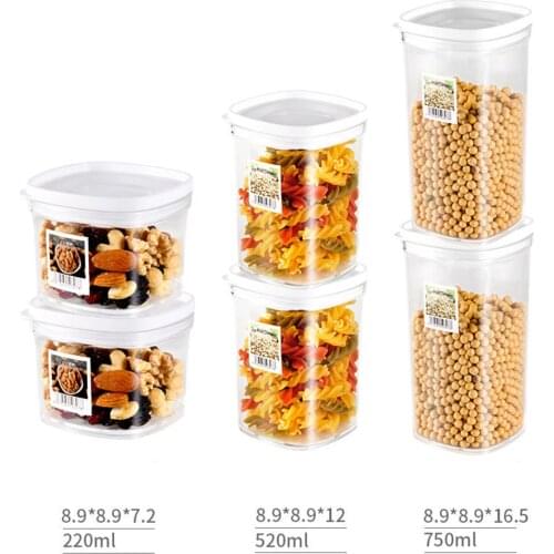 Plastic Food Storage Container Kitchen Refrigerator Noodle Box Multigrain Storage Tank Transparent Sealed Cans 220ml/520ml/720ml