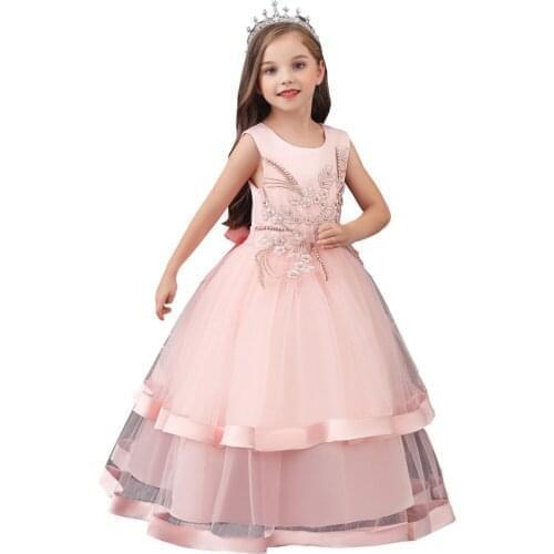 Floral Embroidery Dress Kids Clothes Girls Princess Bridesmaid Pageant Gown Birthday Party Wedding Dresses Formal Tulle Clothing