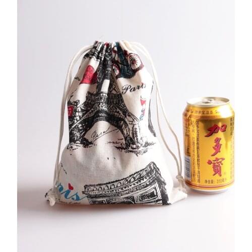 10pcs Cotton Linen Gift Bag Size 14x16cm/19x24cm Tower Birthday jewelry Wedding Christmas Favor Holders Jewelry Drawstring Pouch