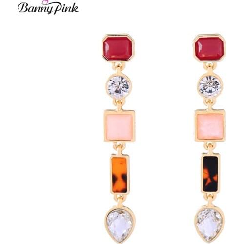 Banny Pink Chunky Alloy Geo Statement Studs Earrings For Women New Resin Glass Pendant Post Earrings Fashion Jewelry Pendientes