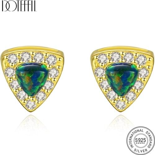 DOTEFFIL Pure 925 Sterling Silver Geometric Stud Earrings for Women Colorful Opal Boucles DOreilles Pour Les Femmes Fine Jewelry
