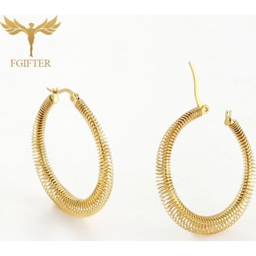 Stainless Steel Spring Hoop Earring Gold Color Exaggerated Womens Thick Earrings Multi-Size Personality Fashion Hot Jewelry