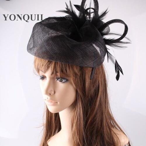 Ladies Elegant Sinamay Royal Ascot Fascinator Hats Feather Wedding Hair Headpiece Accessories Women Party Church Races OF1524