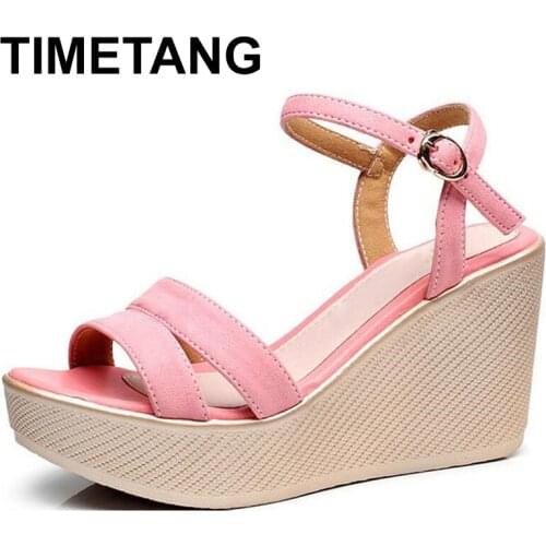 TIMETANGSize 35-43 Womens Wedges Sandals Summer Shoes 2019 Platform Sandals Ankle Buckle Women High Heels Office ShoeE1243