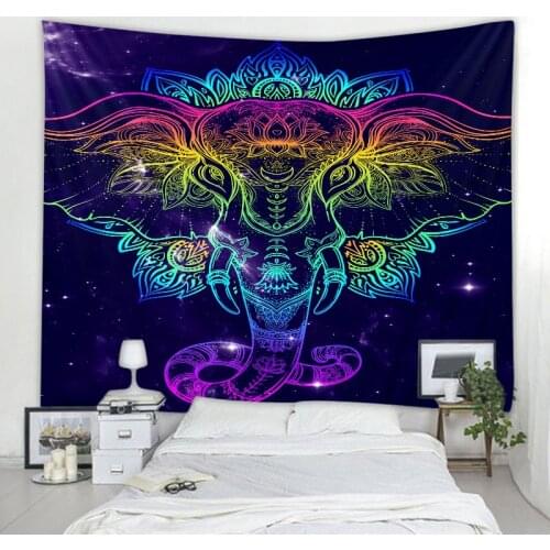 Pattern elephant mandala tapestry fantasy character meditation psychedelic tapestry yoga mat hippie bohemian home decoration