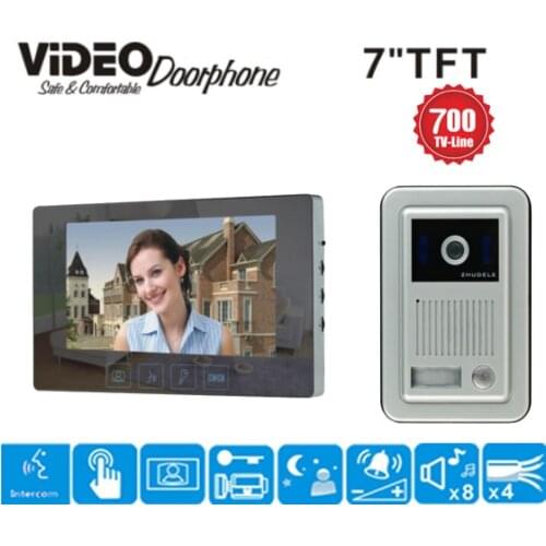 ZHUDELE good looking 7" TFT LCD video door phone video door bell with night version camera one to one intercom system doorphone