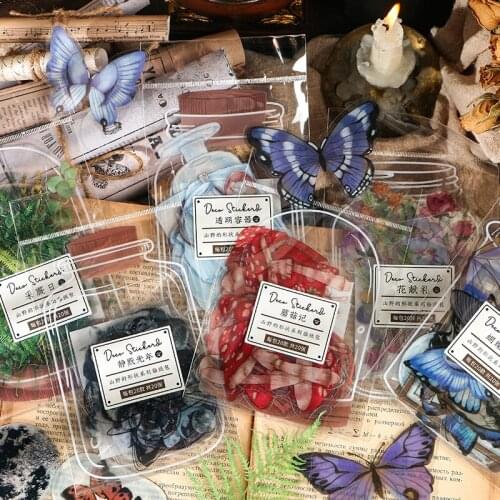 20pcs/set Vintage Butterfly specimen series Decorative Stationery Stickers Scrapbooking DIY Diary Album Glass bottles Stickers