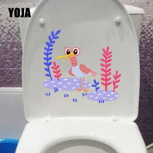 YOJA 21.3X19.8CM Cartoon Cute Original Hand Painted Childrens Pink Bird Animal Toilet Decal Wall Sticker Home Decor T5-0789