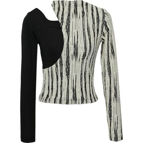 2021 Designer T Shirt for Women Sexy Hollow-out Ladies Y2k Crop Top T Shirt Patchwork Femme Long Sleeve Underwear Chic Clothes