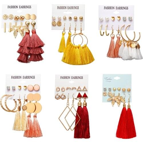 Yobest Bohemian Tassel Crystal Long Drop Earrings for Women Red Black Cotton Silk Fabric Fringe Earring Fashion Woman Jewelry