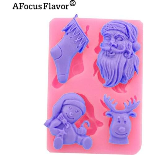 1 Pc 3D Christmas Silicone Mold Santa Claus Gift Reindeer Christmas Tree Crutches Snowy Candy Mold Chocolate Cake Bakeware