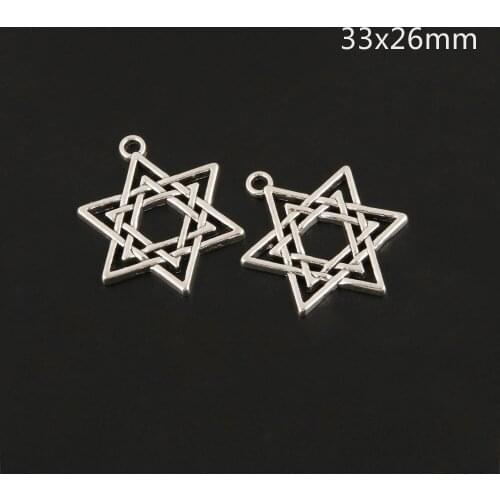 10pcs Silver Color Alloy Metal Star Of David Charms Jewellery Pendant For Bracelet Necklace