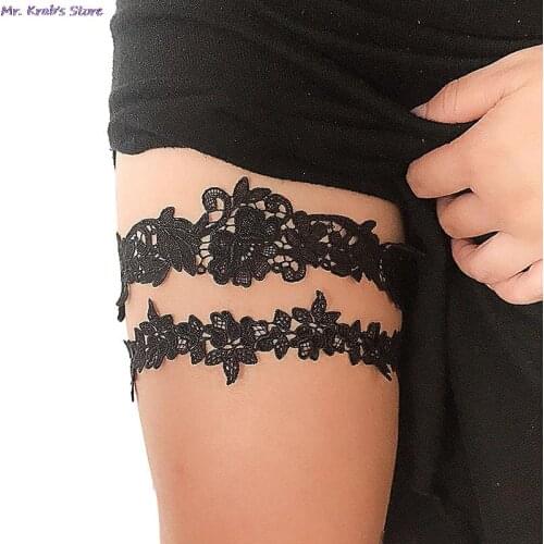 2pcs Set Wedding Garters Lace Embroidery Floral Sexy Garters For Women/Bride Thigh Ring Bridal Leg Garter
