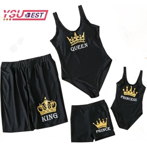 2021 Family Matching Swimsuit Crown One Piece Women Childrens Swimwear Men Shorts Mother Daughter Kid Son Girl Swimming Suit