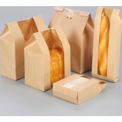 5/10 PCS Self-sealing Transparent Toast Kraft Paper Food Storage Bag Portable Snack Gift Packaging Bag with Front Window