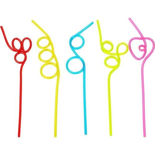 5Pcs/Set Curly Drinking Straw Straw Colorful Multi-shape Plastic Party Milk Tea Tents Straw Varied Twists Straws Bar Accessorie