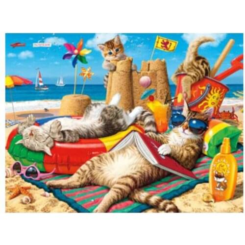 5D Beach Holiday Cat Full Diamond Painting Cross Stitch Kits Art High Quality Animal 3D Paint By Diamonds Decor PaintingFH633