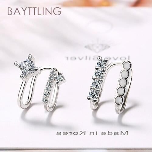 BAYTTLING 925 Sterling Silver 12MM Fine Shiny Round Zircon Ear Clip Earrings For Women Fashion Wedding Gift Jewelry