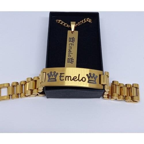 Custom Cuban Chain Name Necklace Big Bangle Jewelry Set Stainless Steel Personalized Nameplate Movable Pendant Necklace