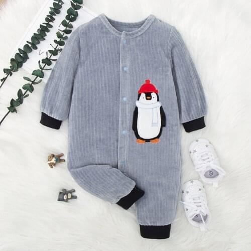 3-18m Baby Romper Long Sleeve Toddler Boys Girls Corduroys Cute Penguin Print Jumpsuit Romper Fall Outfits For Baby Pour Bébés