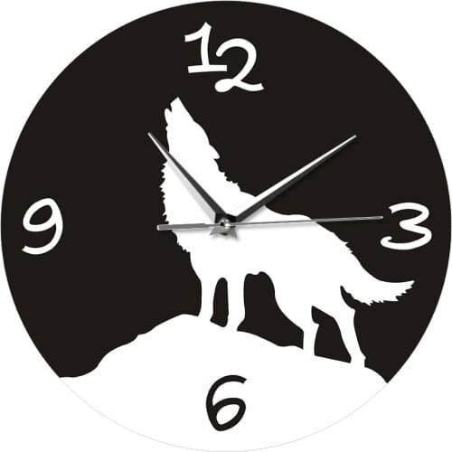 Wildlife Wall Decor Woodland Animal Wolf Tetom Alpha Male Howling Wolf Wall Clock Wall Art Decorative Wall Clock Hanging Watch