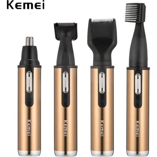 Kemei 4 in 1 Electric Nose Trimmer Rechargeable Women Face Care Beard Shaver For Nose & Ear Mens Ear Nose Hair Cutter