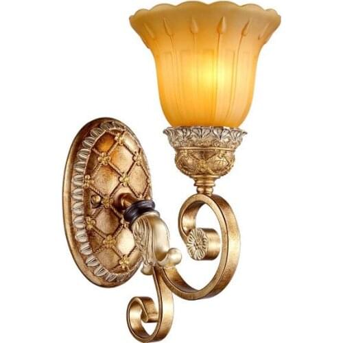 European Vintage Resin Bedroom Wall Light Luxury Villa Balcony Wall Lighting Carving Resin Holder Hallway gallery Wall Sconces