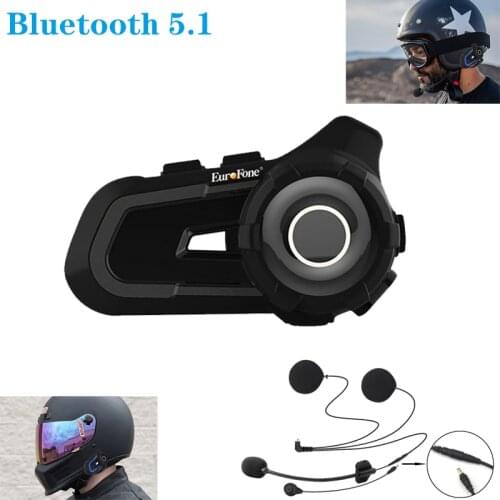EuroFone S2 Universal Pairing Bluetooth 5.1 Motorcycle Helmet Intercom Riders Talking Headset for Full/Open Face FM Radio