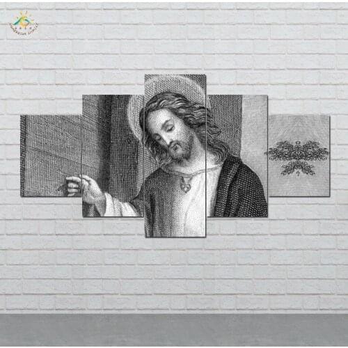 Jesus Christ Wall Art HD Prints Canvas Art Painting Modular Picture And Vintag Poster Canvas Painting Home Decor 5 PIECES
