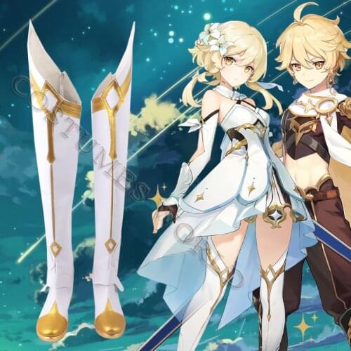 Customized Genshin Impact Lumine Games Cosplay Low Heel Shoes Boots Lumine Games Costume Halloween Genshin Impact Cosplay Wig