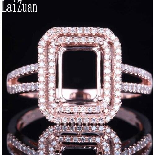 LaiZuan Jewelry Emerald cut 6X8mm Solid 14K (AU585) Yellow Gold 0.3ct Genuine Natural Diamond Engagement Wedding Semi Mount Ring