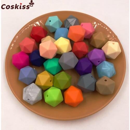 Mix Color BPA Free Food Grade 17mm Multi-faceted Geometric Polygon Beads Chew Soft Baby Silicone Teething Beads For DIY Jewelry