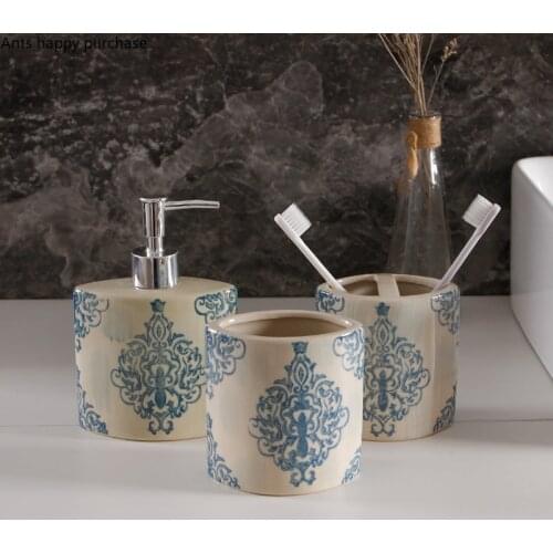 Ceramic Wash Set Bathroom 3-piece Set Lotion Bottle Soap Bottle Mouth Cup Toothbrush Holder Home Bathroom Supplies Toiletries