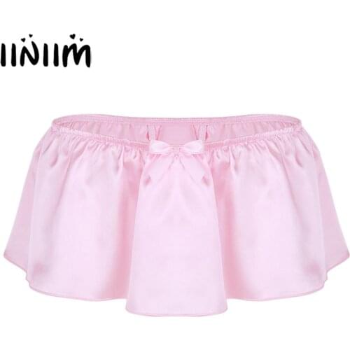 Iiniim Lingerie Sexy Gay Panties for Mens Shiny Satin Sissy Skirted with Bowknot Thongs String Homme Underwear Underpants