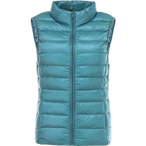 New Jacket Women White Duck Down Vest Womens Ultra Light Duck Down Vest Jacket High collar Sleeveless Coat Waistcoat Portable
