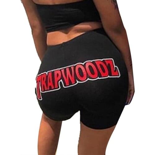 New Women Sexy Summer Letter Printed Tight Shorts Casual Shorts High Waist Short Pants Skinny Slim Sports Shorts Bottoms