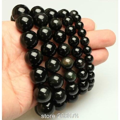 Wholesale Natural Stone Beads Bracelets 8/10/12/14/16mm Natural Obsidian Round Beaded Man Bracelet 10pcs lot Free shipping