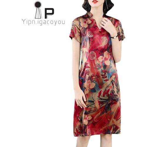 High Quality Silk Dress Women Printed Dress Elegant Summer Mini Vintage Dresses Women Plus size Dresses Female Vestidos Clothes