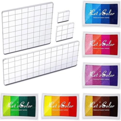 Craft Ink Pads,Stamp Pads and Acrylic Stamp Blocks Clear Stamping Blocks with Grid Lines for Stamping Card Making
